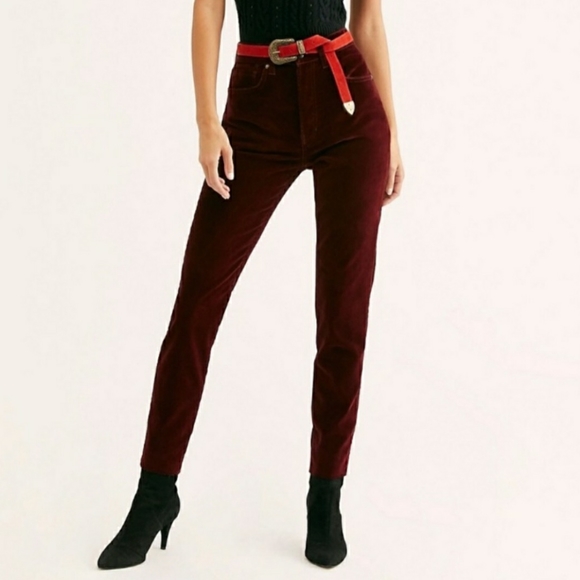 Free People Pants - NEW Stella Velvet High-Rise Skinny pants burgundy